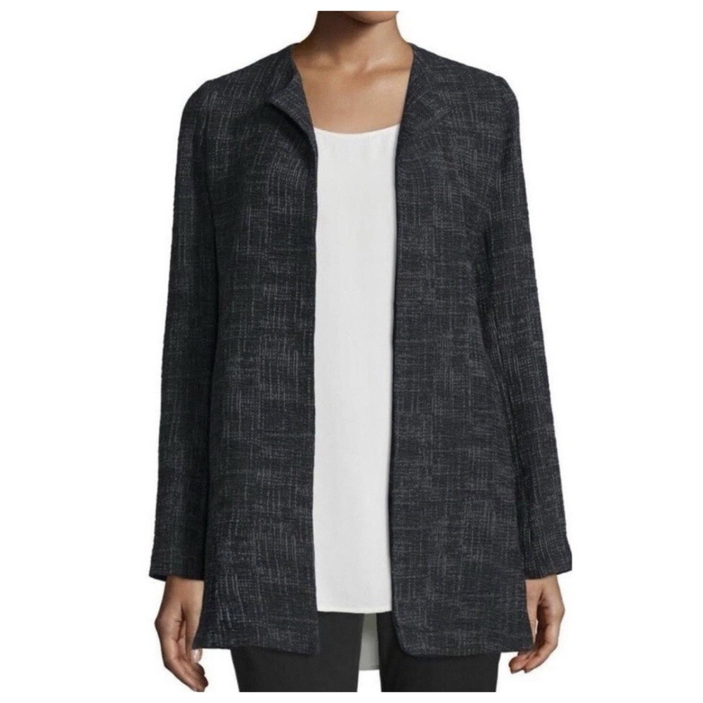 Eileen Fisher Crosshatch Jacquard Jacket Blazer Lagenlook Minimalist‎ Capsule